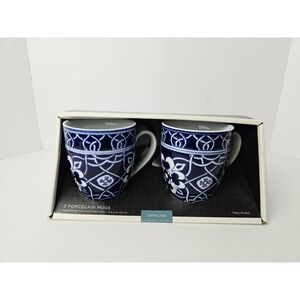 Target Home Catalina Medallion Mug Porcelain Blue White pair NEW